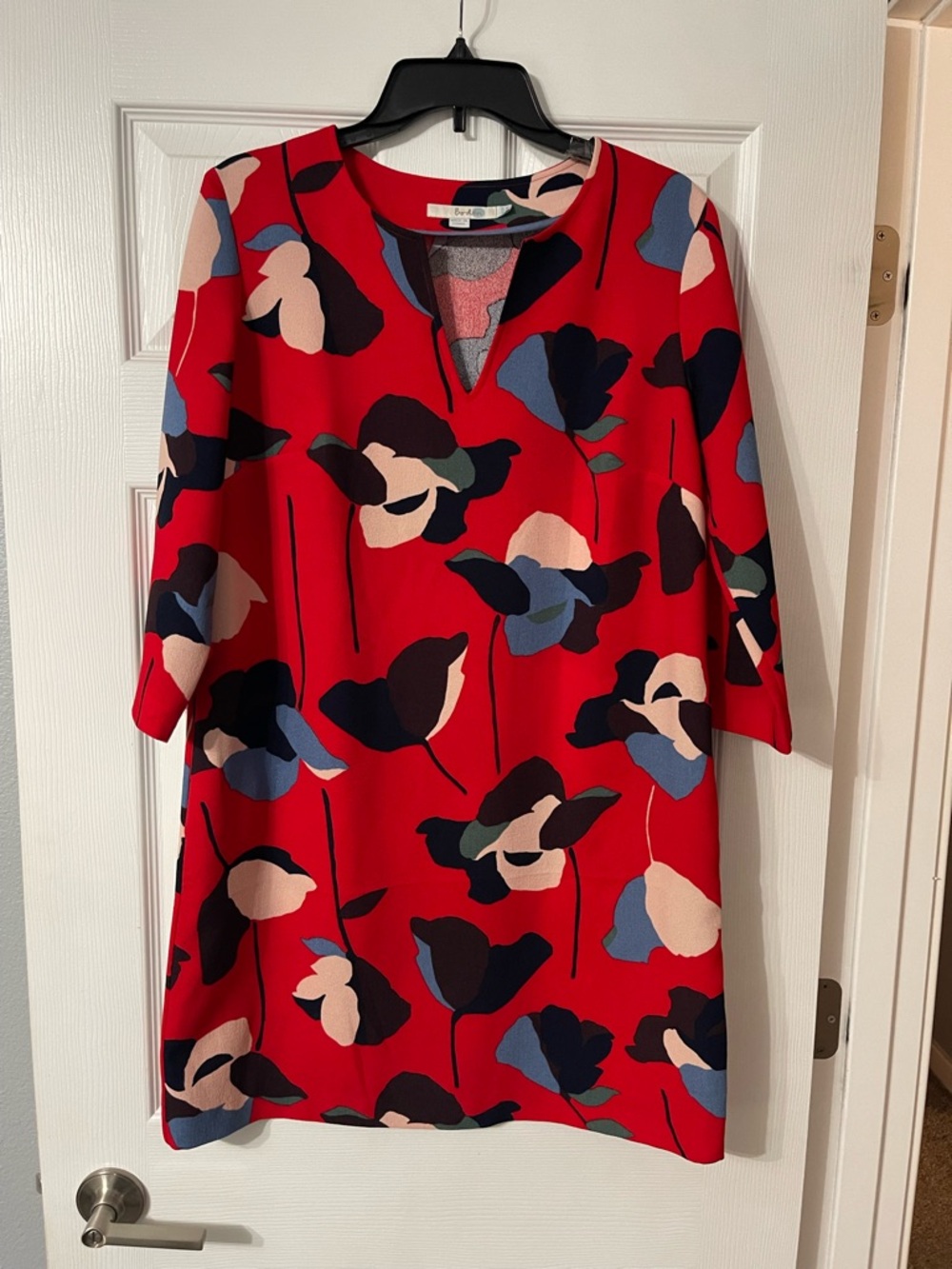 Boden Red Floral Mini Dress with Navy and Blush Accents